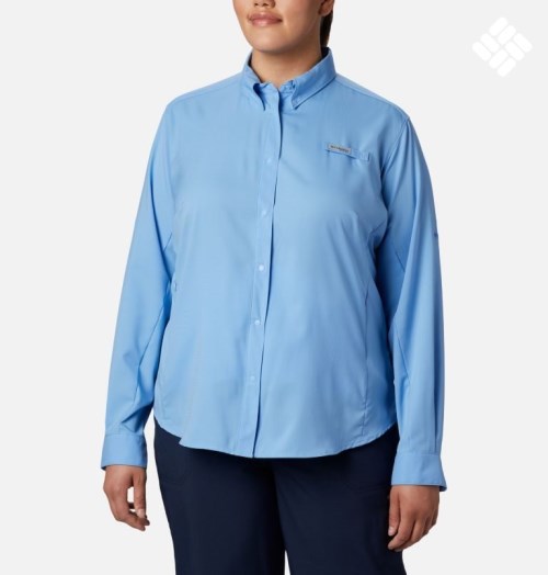 Women's Columbia PFG Tamiami II Long Sleeve Shirts Blue | Plus Size CA-F36A4